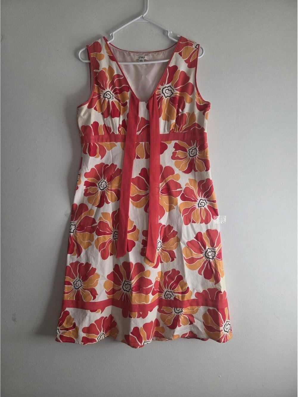 Cato Summer Linen Blend Dress Womens 14 Lined Floral Sleeveless Fit & Flare Sun